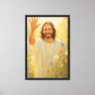 Impressão Em Tela Jesus sorrindo em campo de flores