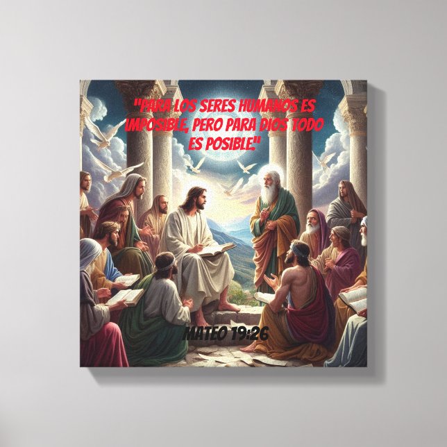 Impressão Em Tela Jesús y los Discípulos: Mateo 19:26 (Frente)