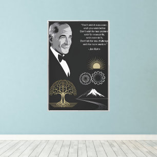 Impressão Em Tela Jim Rohn Poster Motivational Cote Preto e Dourado