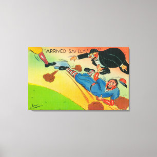 Impressão Em Tela Jogador de baseball deslizando para a base, chegan