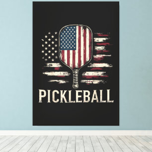 Impressão Em Tela Jogador de Pickleball Bandeira dos EUA Retro Paddl