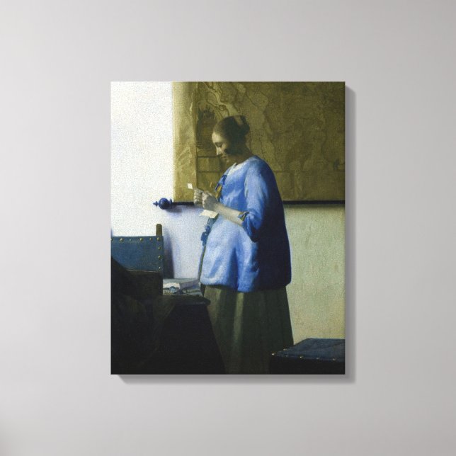 Impressão Em Tela Johannes Vermeer - Mulher a azul lendo uma letra (Frente)