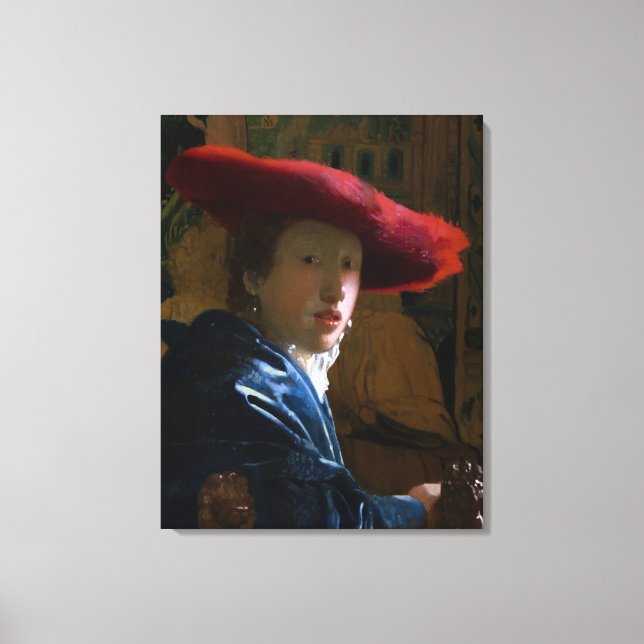 Impressão Em Tela Johannes Vermeer - Rapariga com Chapéu Vermelho (Frente)