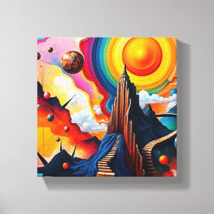 Impressão Em Tela Jornada Cósmica Surrealista Arte Abstrato
