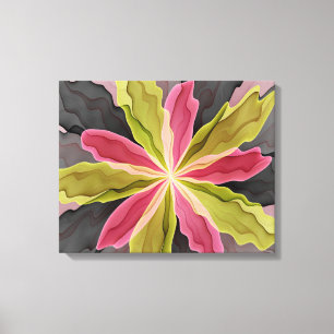 Impressão Em Tela Joy, verde rosa, Antracite Fantasia Flor Fractal