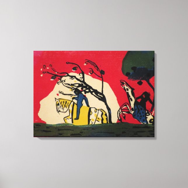 Impressão Em Tela Kandinsky - Dois Cavaleiros contra fundo vermelho (Frente)