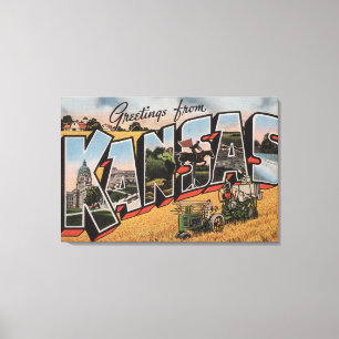 Impressão Em Tela Kansas (cena do fiador do trator & do feno)