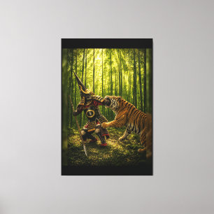 Impressão Em Tela Kato Kiyomasa Samurai e Tigre Saltando 40x60