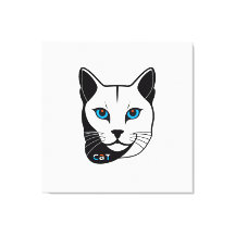 Katzen Kopf in Schwarz-Weiß Blaue Augen + Text