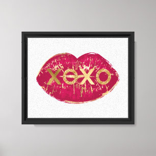 Impressão Em Tela Kiss Red Lábios Dourado Glitter XOXO