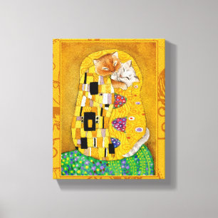 Impressão Em Tela Klimt Cat Beija Dourada mancha de arte