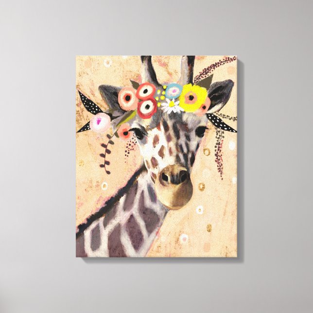 Impressão Em Tela Klimt Giraffe | Coroa De Flores (Frente)