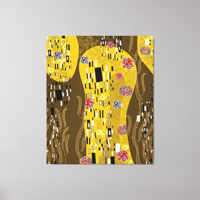 Impressão Em Tela Klimt Inspirou Dourada Arte Nouveau O Beijo (Frente)