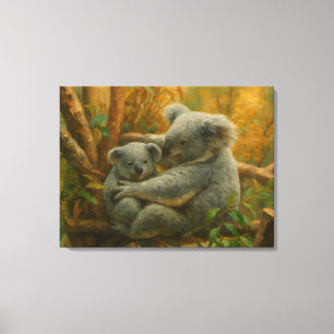 Impressão Em Tela Koala Madre e Joey na Capoia do outono