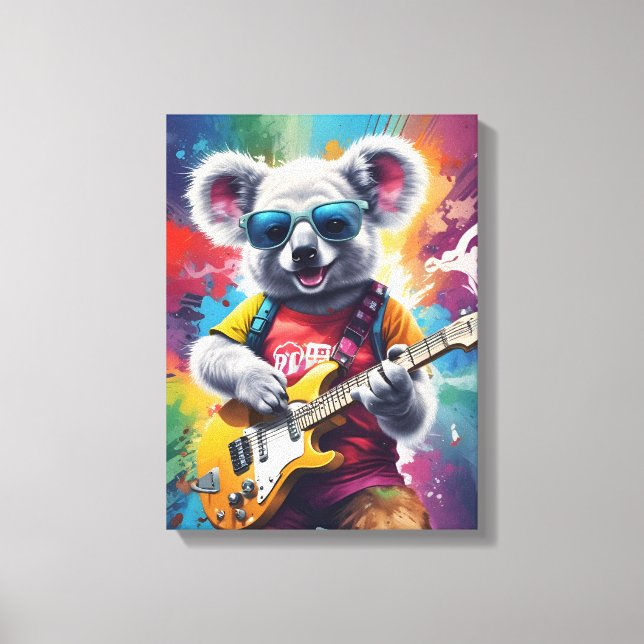 Impressão Em Tela Koala tocando violão, grafite rock (Frente)
