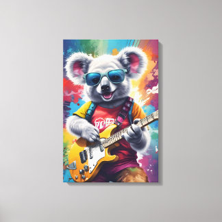 Impressão Em Tela Koala tocando violão, grafite rock