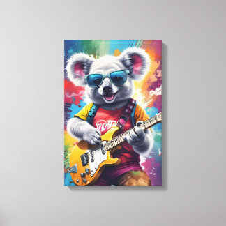 Impressão Em Tela Koala tocando violão, grafite rock