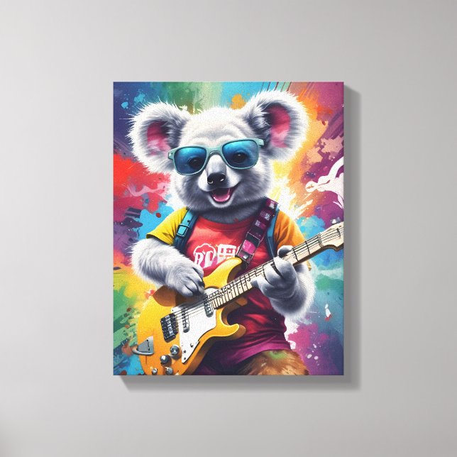 Impressão Em Tela Koala tocando violão, grafite rock (Frente)