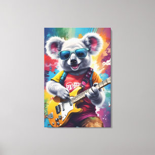 Impressão Em Tela Koala tocando violão, grafite rock