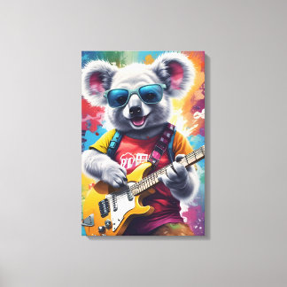 Impressão Em Tela Koala tocando violão, grafite rock