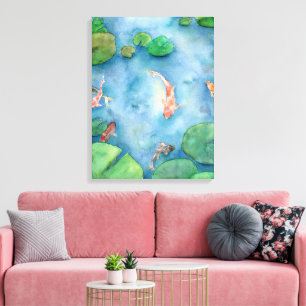 Impressão Em Tela Koi Fish Pond watercolor