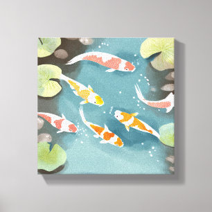 Impressão Em Tela Koi Pond Watercolor   Linda pintura de peixes