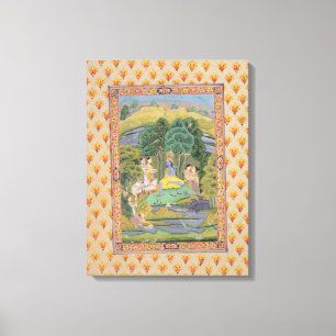 Impressão Em Tela Krishna e o Gopis (gouache no papel)