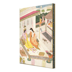 Impressão Em Tela Krishna e Radha em uma cama em um palácio do
