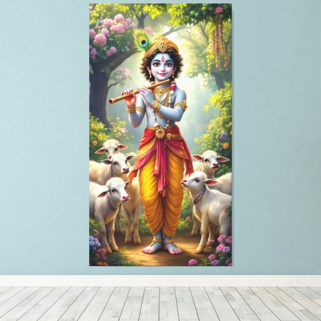 Impressão Em Tela Krishna, o Pastor Divino (Insitu(piso de madeira))