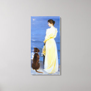 Impressão Em Tela Kroyer - A Esposa do Artista e Cachorro à Beira-Ma