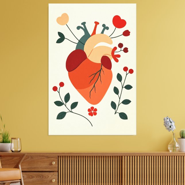 Impressão Em Tela Künstlerisches Herz und Blumen (Insitu(Sala de estar))