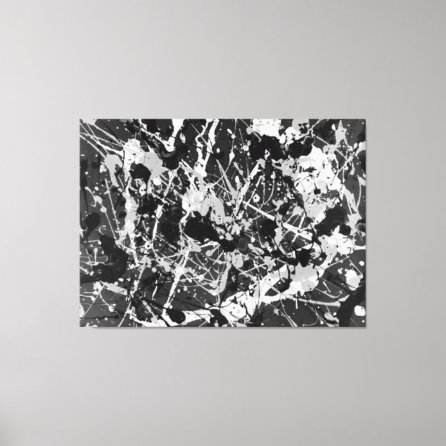 Impressão Em Tela L V PRETO E BRANCO - Pintura de ação - Abstrato- (Frente)