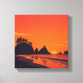 Impressão Em Tela La Push Washington Pôr do Sol Minimalista Costeiro