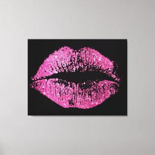 Impressão Em Tela Lábios brilhantes cor-de-rosa