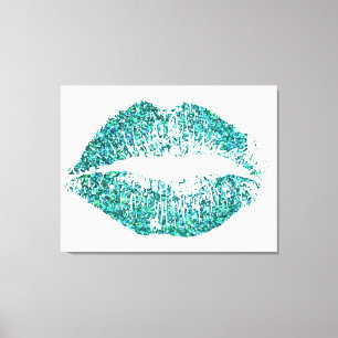 Impressão Em Tela Lábios Turquesa Glitter Nº 2