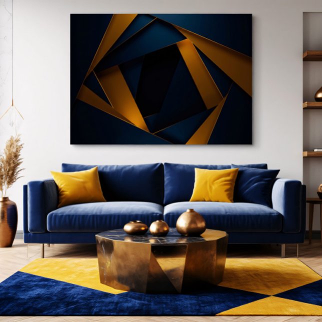 Impressão Em Tela Labirinto Dourado Azul (Criador carregado)