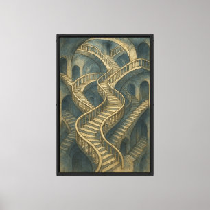 Impressão Em Tela Labirinto Escadaria Infinita - Tinta e Aquarela