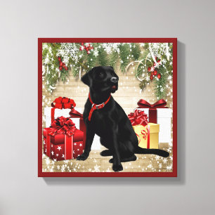 IMPRESSÃO EM TELA LABRADOR PRETO DE NATAL