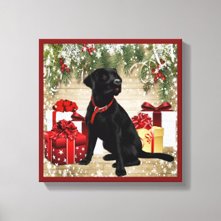 IMPRESSÃO EM TELA LABRADOR PRETO DE NATAL