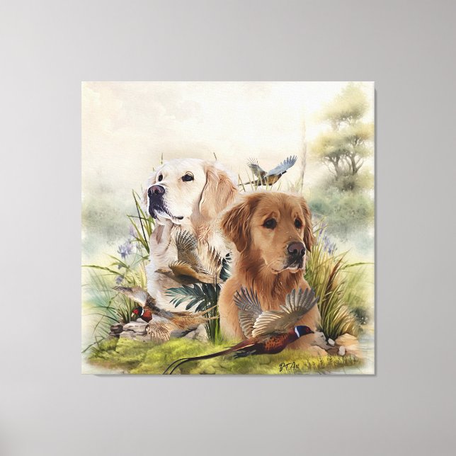 Impressão Em Tela Labrador Retrievers com Faisão, Arte (Frente)