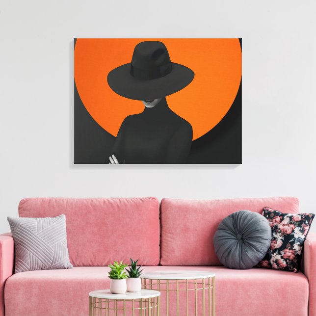 Impressão Em Tela Lady Hat Black & Orange Design (Insitu(Sala de estar))