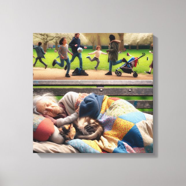 Impressão Em Tela Lady Napping sem-teto em um parque (Frente)