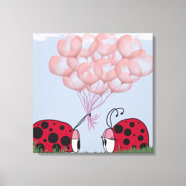 Impressão Em Tela Ladybug Adorável Com Buquê De Balão Rosa Bonito (Frente)