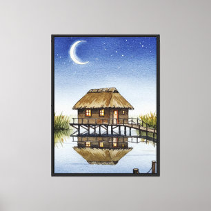 Impressão Em Tela Lago à noite
