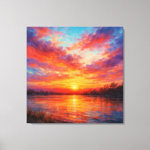 Impressão Em Tela Lago ao Pôr do Sol - Estilo de Pintura Pastel