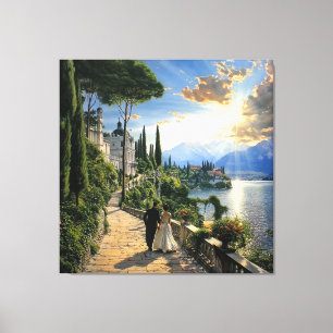 Impressão Em Tela Lago de Como Itália Arte Romântica em Tela na Pare