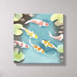 Impressão Em Tela Lago de Koi Aquarela | Pintura de Peixes Lindos