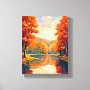 Impressão Em Tela Lago de Outono Aquarela da Folhagem de Outono da