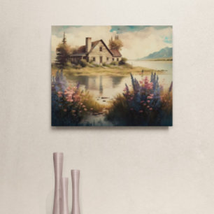 Impressão Em Tela Lago House no campo — Pintura no estilo Oil