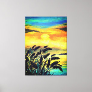 Impressão Em Tela Lago Sunset - Watercolor